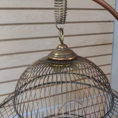 Sale Photo Thumbnail #2307: Vintage Brass Wire Hanging Bird Cage with Stand