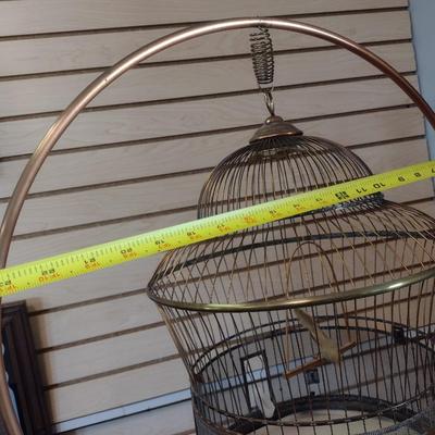 Sale Photo Thumbnail #2310: Vintage Brass Wire Hanging Bird Cage with Stand