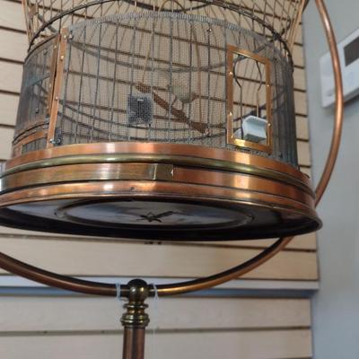 Sale Photo Thumbnail #2306: Vintage Brass Wire Hanging Bird Cage with Stand