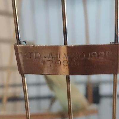 Sale Photo Thumbnail #2309: Vintage Brass Wire Hanging Bird Cage with Stand