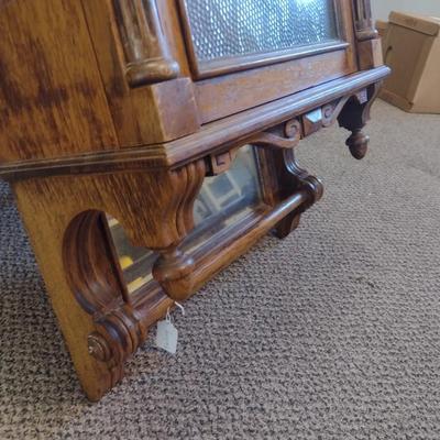 Sale Photo Thumbnail #2251: Vintage Solid Wood Wall Cabinet with Embossed Glass