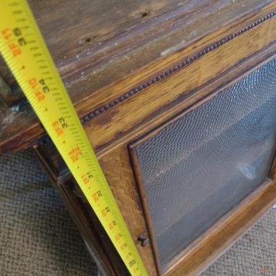 Sale Photo Thumbnail #2250: Vintage Solid Wood Wall Cabinet with Embossed Glass
