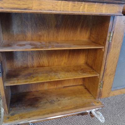Sale Photo Thumbnail #2258: Vintage Solid Wood Wall Cabinet with Embossed Glass