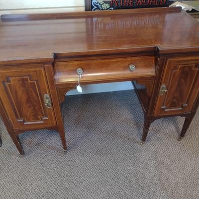 Sale Photo Thumbnail #2261: Antique Mahogany Inlaid Edwardian Style Writing Table