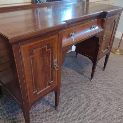 Sale Photo Thumbnail #2266: Antique Mahogany Inlaid Edwardian Style Writing Table