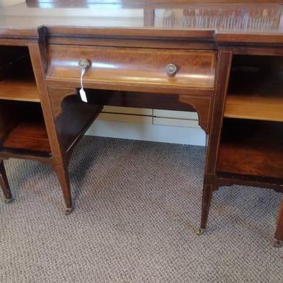 Sale Photo Thumbnail #2259: Antique Mahogany Inlaid Edwardian Style Writing Table
