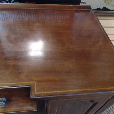 Sale Photo Thumbnail #2269: Antique Mahogany Inlaid Edwardian Style Writing Table