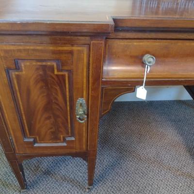 Sale Photo Thumbnail #2260: Antique Mahogany Inlaid Edwardian Style Writing Table