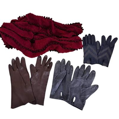 3 Pair Women’s Gloves & Maroon Infinity Scarf