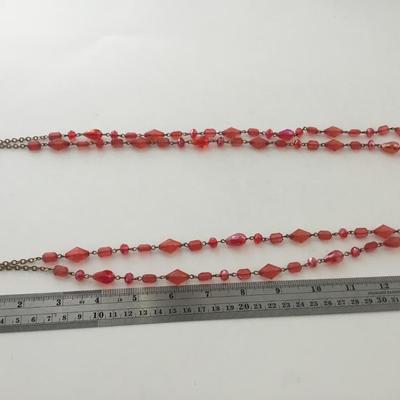 Red beaded 2 layer fashion necklace
