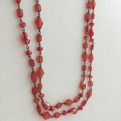 Red beaded 2 layer fashion necklace