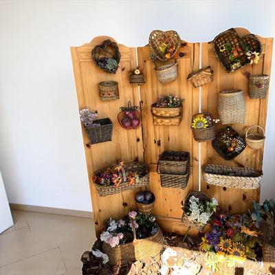 Tri Fold Wooden Screen with Basket Attached