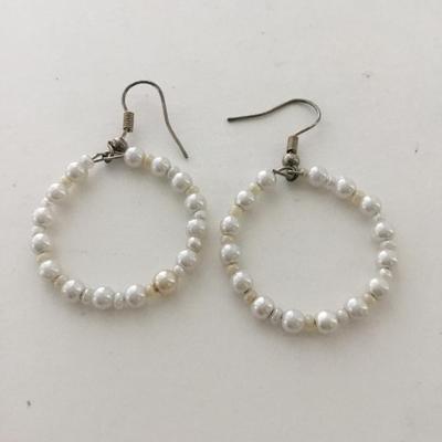 White beaded hoop earrings