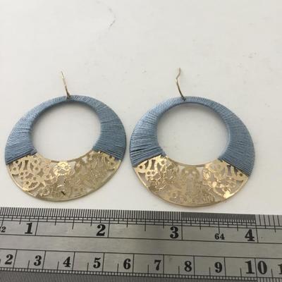 Gold tone light blue round fashion earrings