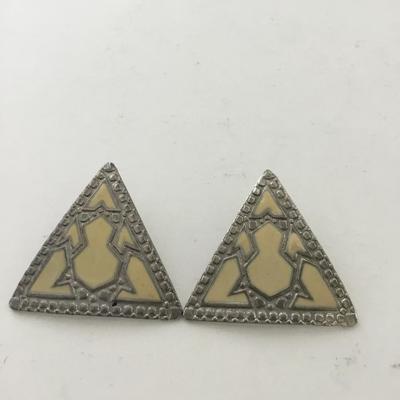 Silver tone triangle fashion statement earrings