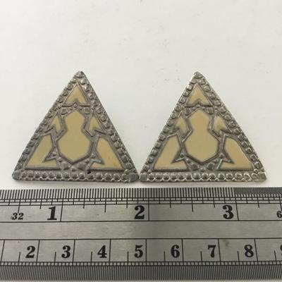Silver tone triangle fashion statement earrings