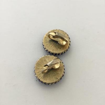 Gold tone blue vintage clip on earrings