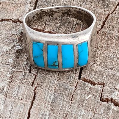 Vintage Sterling Western Saddle tie clip - small horse head pin - and a beautiful Corn Row Turquoise Handcrafted Southwestern Size 10