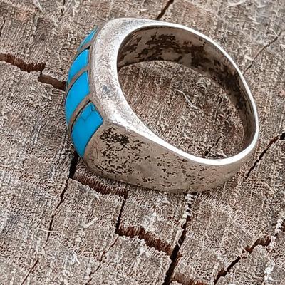 Vintage Sterling Western Saddle tie clip - small horse head pin - and a beautiful Corn Row Turquoise Handcrafted Southwestern Size 10