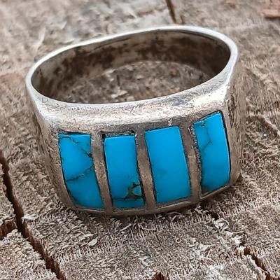 Vintage Sterling Western Saddle tie clip - small horse head pin - and a beautiful Corn Row Turquoise Handcrafted Southwestern Size 10