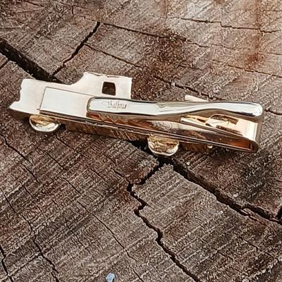 Vintage Size 7.5 men's Onyx ring marked 12 - and two vintage collectible tie clips - Balfour pickup truck & Swank blue gemstone