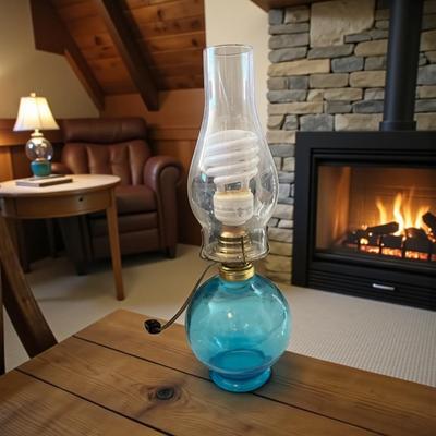 Blue Electrified Oil Lamp Table Lamp