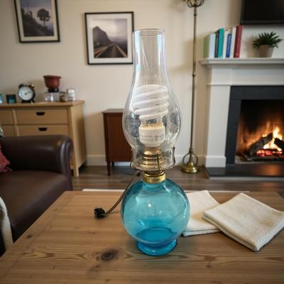 Blue Electrified Oil Lamp Table Lamp