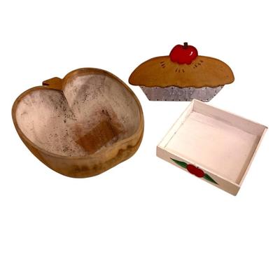 Apple lot with wooden monkey pod bowl