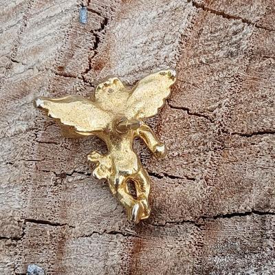 Folly like Cherub moon & stars Dangle / Charm necklace with gemstone like center - unsigned with angel pin