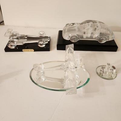 Collectable Lot Crystal Glass Cars Plane Fornula Uno One Race Car , Frosted Glass Porche 911 , Biplane w Spinning Prop