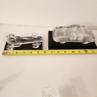 Collectable Lot Crystal Glass Cars Plane Fornula Uno One Race Car , Frosted Glass Porche 911 , Biplane w Spinning Prop
