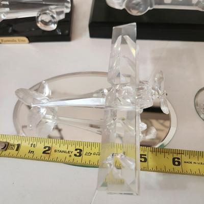 Collectable Lot Crystal Glass Cars Plane Fornula Uno One Race Car , Frosted Glass Porche 911 , Biplane w Spinning Prop
