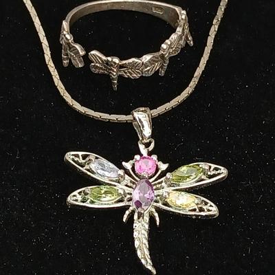 Dainty Dragonfly ring Size 6.5 - and a .925 marked Dragonfly pendant with chain