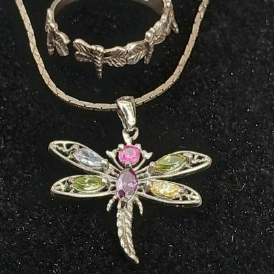 Dainty Dragonfly ring Size 6.5 - and a .925 marked Dragonfly pendant with chain