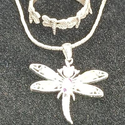 Dainty Dragonfly ring Size 6.5 - and a .925 marked Dragonfly pendant with chain