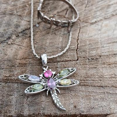 Dainty Dragonfly ring Size 6.5 - and a .925 marked Dragonfly pendant with chain