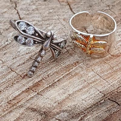 Sterling silver rings - .925 marked Dragonfly ring size 5.5 /6 and a smaller wide band Dragonfly ring Size 3.5