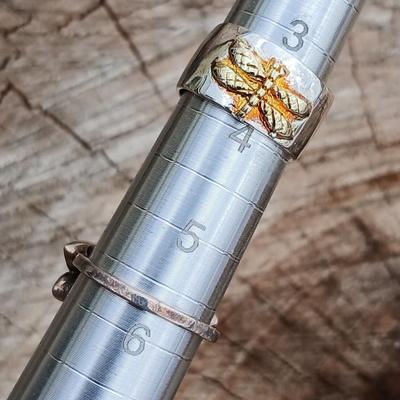 Sterling silver rings - .925 marked Dragonfly ring size 5.5 /6 and a smaller wide band Dragonfly ring Size 3.5