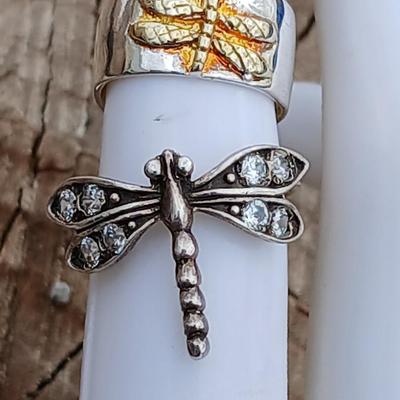 Sterling silver rings - .925 marked Dragonfly ring size 5.5 /6 and a smaller wide band Dragonfly ring Size 3.5