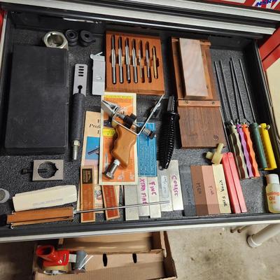 Drawer Lot of Knife Sharpening Tools KME Sharpeners System , Lansky Knife Sharpeneand other