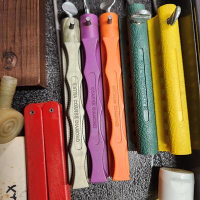 Drawer Lot of Knife Sharpening Tools KME Sharpeners System , Lansky Knife Sharpeneand other
