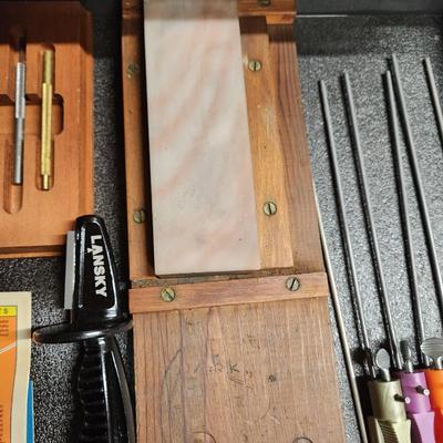 Drawer Lot of Knife Sharpening Tools KME Sharpeners System , Lansky Knife Sharpeneand other