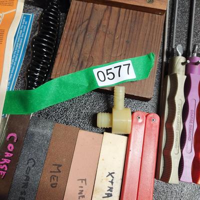 Drawer Lot of Knife Sharpening Tools KME Sharpeners System , Lansky Knife Sharpeneand other