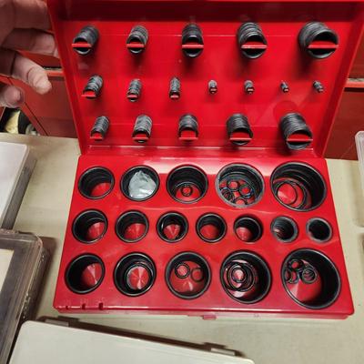 Table Lot of Hardware Cotter Pins, Springs, Clevis Pin , Hex Head Set Screws, O Ring Service Kit, Wing Nuts, and More