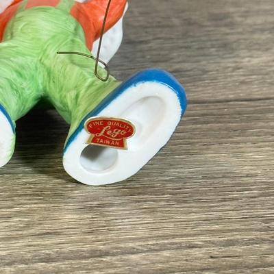 LOT 79B: Large Porcelain Flambre Clown w/ Smaller Circus Clown Figures & Hand Made Shell Clown w/ a Budweiser