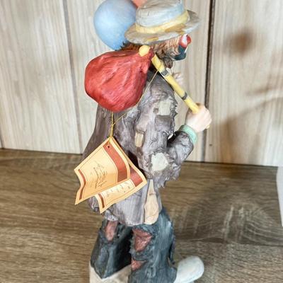 LOT 79B: Large Porcelain Flambre Clown w/ Smaller Circus Clown Figures & Hand Made Shell Clown w/ a Budweiser