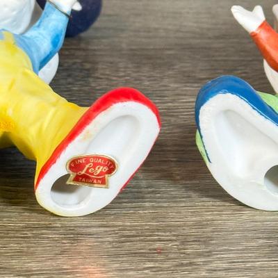 LOT 79B: Large Porcelain Flambre Clown w/ Smaller Circus Clown Figures & Hand Made Shell Clown w/ a Budweiser