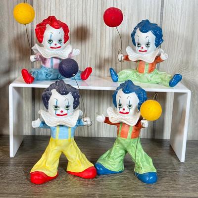 LOT 79B: Large Porcelain Flambre Clown w/ Smaller Circus Clown Figures & Hand Made Shell Clown w/ a Budweiser