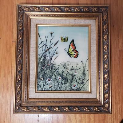 LOT 81L: Butterfly Etching Signed Carlos Rios & "Morning Glory" Oil Painting by Berta Wilmer