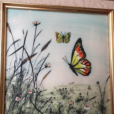 LOT 81L: Butterfly Etching Signed Carlos Rios & "Morning Glory" Oil Painting by Berta Wilmer